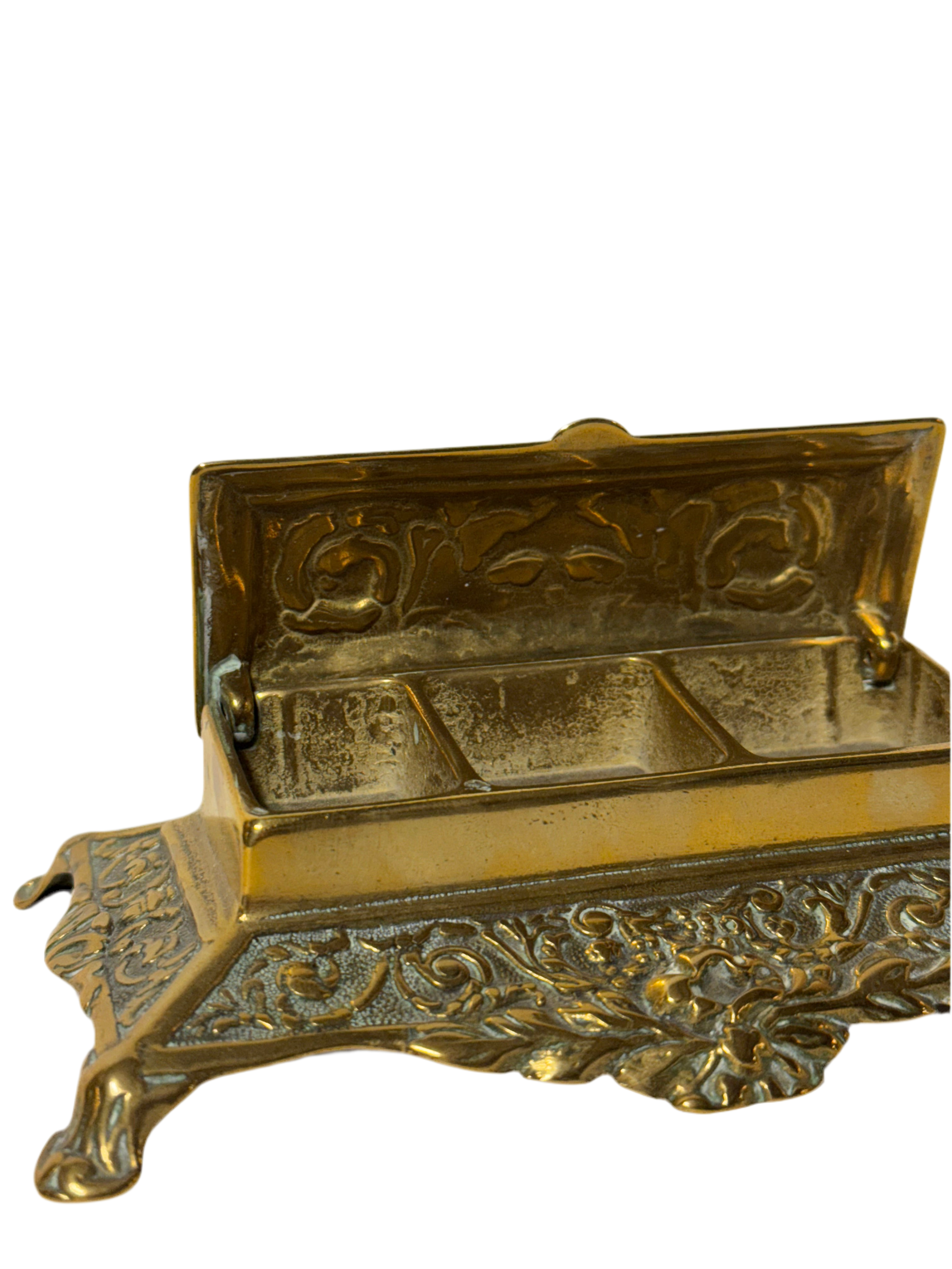Antieke messing postzegel doosje (bureau set)