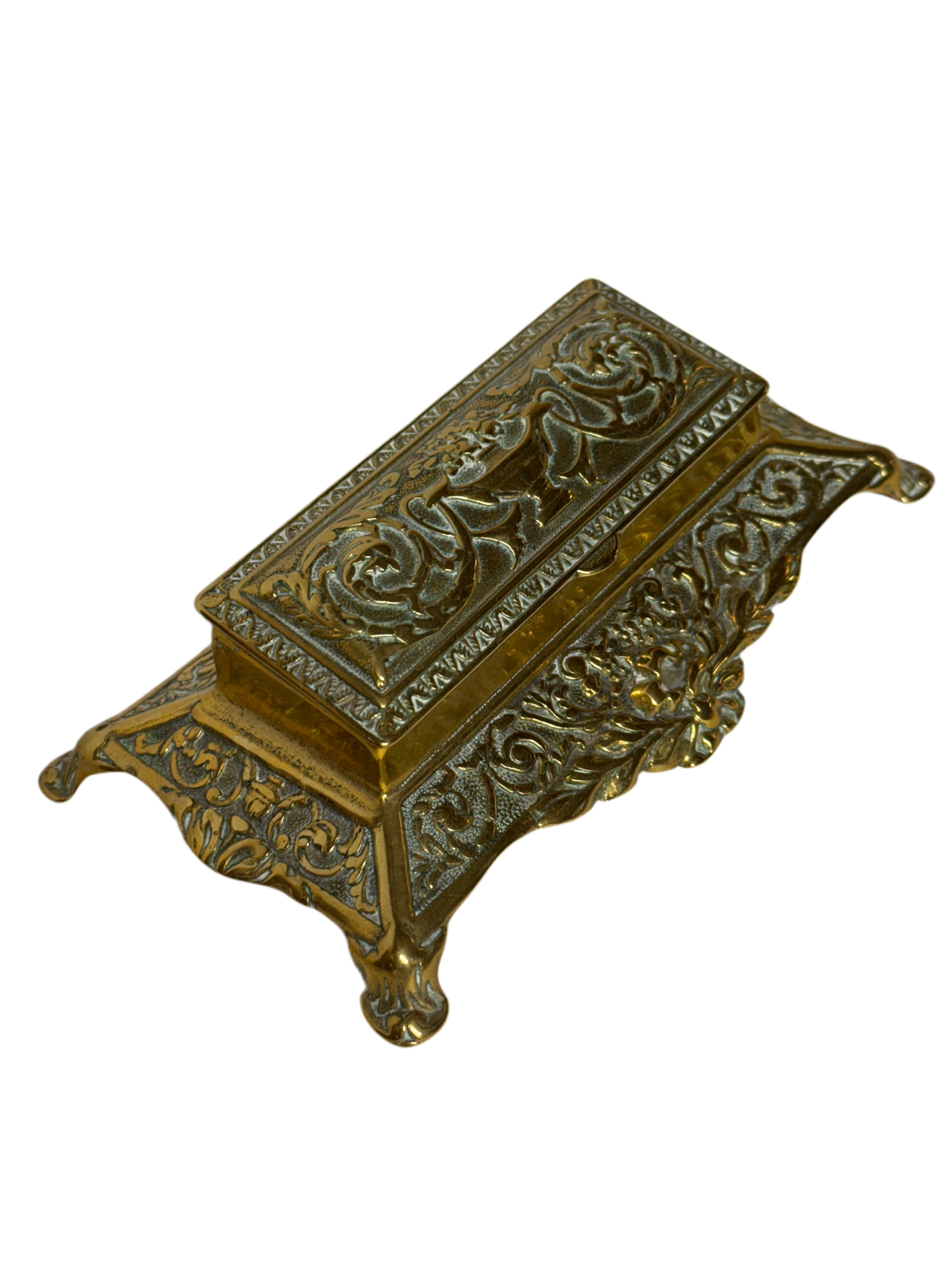 Antieke messing postzegel doosje (bureau set)