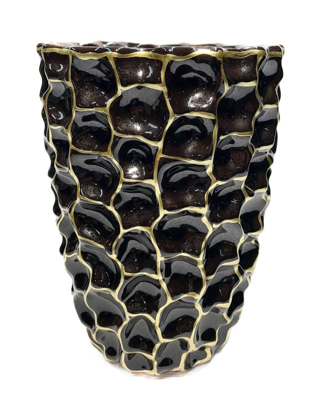 Zwart gouden gedeukte vaas H22cm